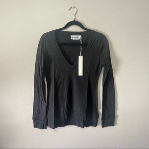 Line + Dot Black Long Sleeve V-neck tee Size Small NEW with tags
